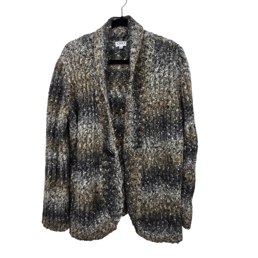 Cleo Chunky Knit Open‎ Cardigan Sweater Womens XL Brown Black Winter Cozy Warm